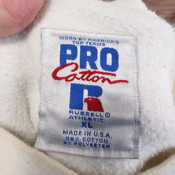 VINTAGE RUSSELL ATHLETIC PRO COTTON USA MADE WHITE CREW NECK SWEATSHIRT XL STAIN - Picture 16 of 16